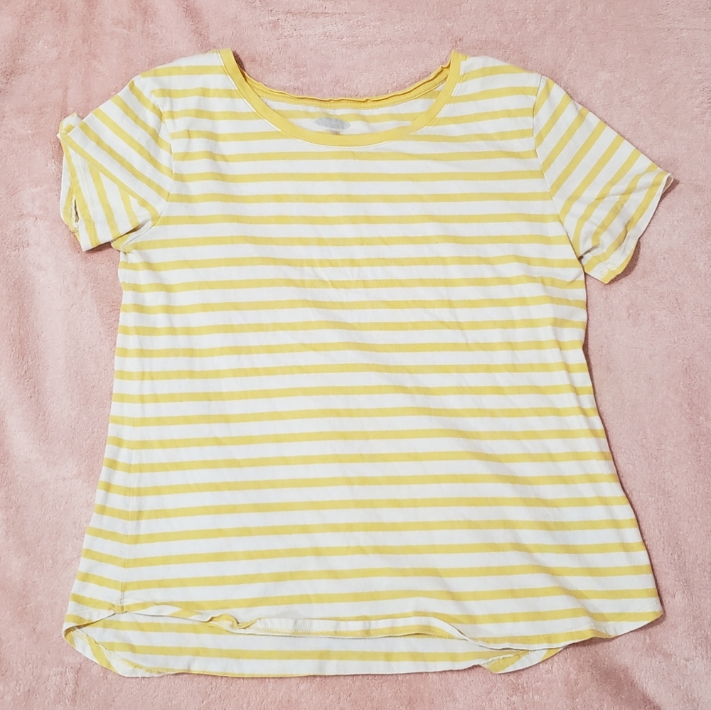 Yellow and White Striped Short Sleeve T-Shirt SIZE M Women's Old Navy